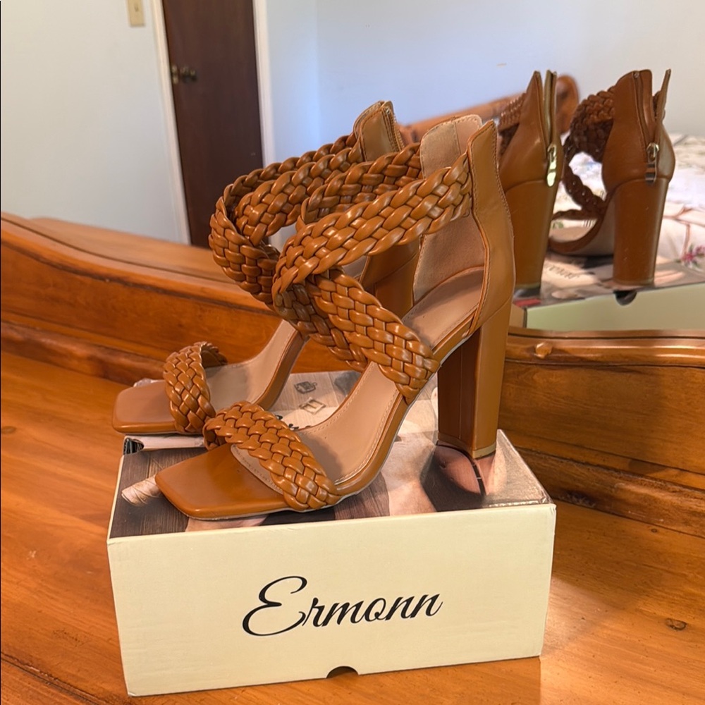 Women's Tan Braided Heeled Sandals